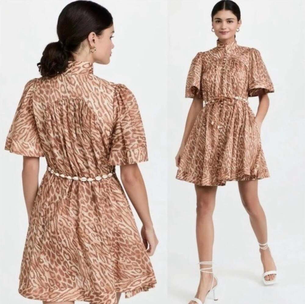 Zimmermann Tropicana Flutter Sleeve Mini Dress Brown